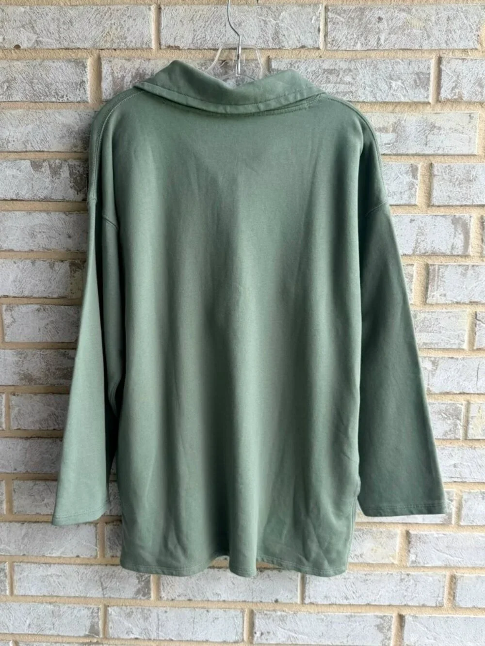 J. Crew Long Sleeve Quarter Zip 100% Cotton Sage Green Tunic Sweatshirt Size S